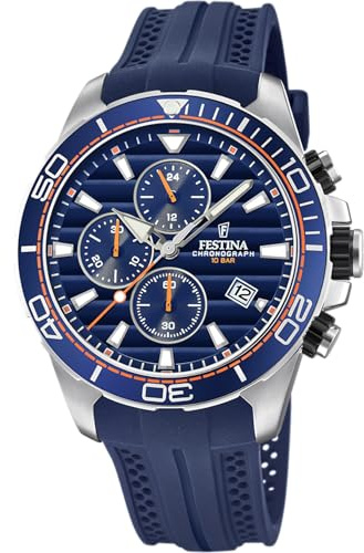 Festina Orologio Uomo Analogico in Caucciù Blu - Movimento al Quarzo - Orologio Sportivo da Uomo - Cronografo - Calendario - Vetro Minerale Resistente - Impermeabile 10 ATM F20370/1 Special Prices