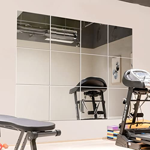 Murrey Home Gym Mirrors, specchio quadrato da parete da 30,5 cm, piastrelle a specchio senza cornice, per parete, soffitto, portacandele, centrotavola per matrimoni, set di 12, 2 mm