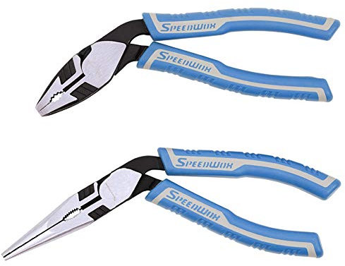 SPEEDWOX Combination Pliers Lineman Pliers Long Nose Pliers Set 2 Pcs Reduce Effort by 35% Heavy Duty Multi Use Wire Cutters Side Cutting Remove Screws Bolts Pistol Grip