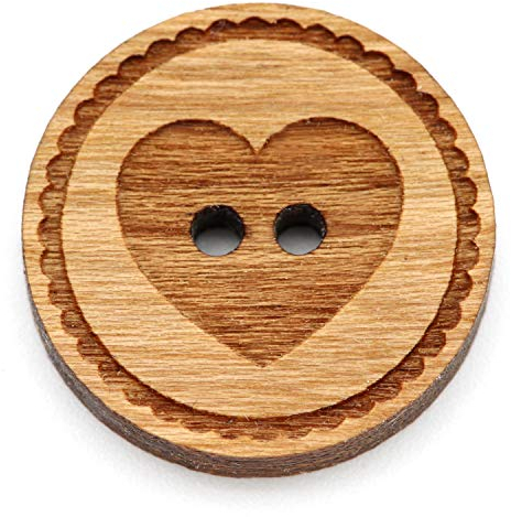 NaturSchatulle Holzknöpfe Gravur Motiv Herz 12-30mm I 25 Stück Kirsche 2 Loch Knöpfe Holz DIY Basteln Nähen Schmuckherstellung Annähen Rund 20mm
