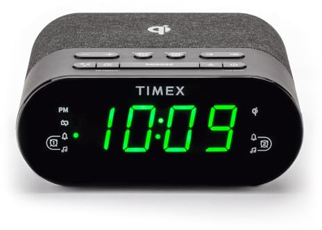 Timex Wireless Charging Alarm Clock Radio with USB Charging Port, Dual Digital Alarms, 10 FM Presets, Dimmable with Sleep Timer and Battery Backup (Model TW500)