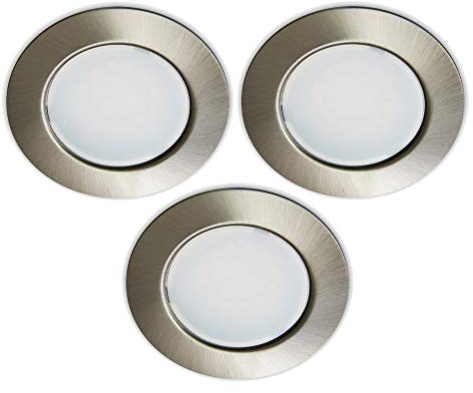 Trango Lot de 3 spots encastrés pour meubles LED G4E-032 12 Volt AC/DC plafonnier, nickel mat pour remplacer la lampe de meuble conventionnelle, luminaires encastrés avec douille MR16, G4, GU5.3