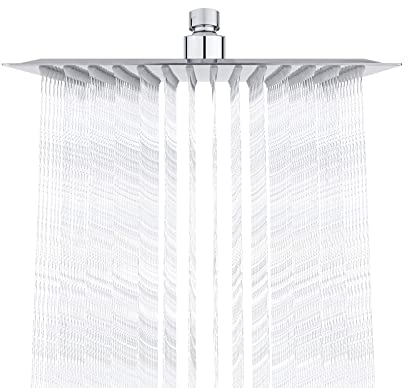 Ibergrif Tete de Douche Inox - Douche Economie d'Eau, Pommeau de Douche Carré 25CM, Tete de Douche Pluie Universelle Filetage 1/2 Pouce, Rotatif 360°, Inclinable 30°, Facile à Installer et à Nettoyer