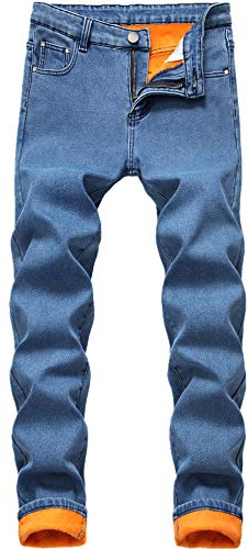 GUNLIRE Men's Thermal Fleece Lined Winter Thicken Warm Slim Fit Stretch Washed Jeans Pants,Light Blue,36