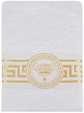 Belle Arti Premium Mäander Löwen & Amphore Handtücher Duschtücher Gästetücher Saunatücher Flauschige Frottee Baumwolle in Weiss und schwarz (50 x 100 cm, Weiss)