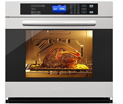 KoolMore 30-Inch Electric Single Wall Oven with Quiet, Rapid Convection Cooking, 7 Cook and Baking Modes, Large Capacity Oven, Stainless-Steel Unit, Self-Cleaning (KM-WO30S-SS)