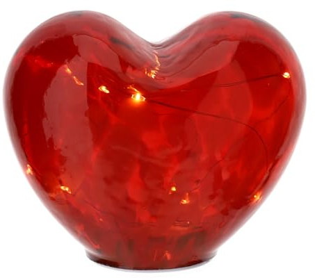Hervit Rött hjärta LED-lampa med vita prickar blåst glas i 3 färger - presentförpackning - bord - trådlös sänglampa juldekoration julklapp gåva gynnar-15 x 12,5 cm