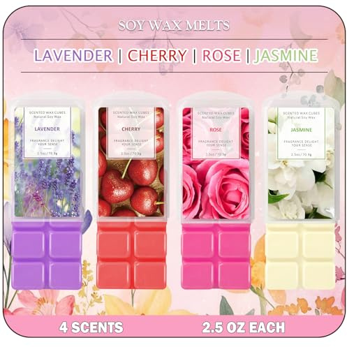 SCENTORINI Sojavax doftande fondanter, 4 x 70 g | Jasmin, lavendel, körsbär, rosa dofter presentset