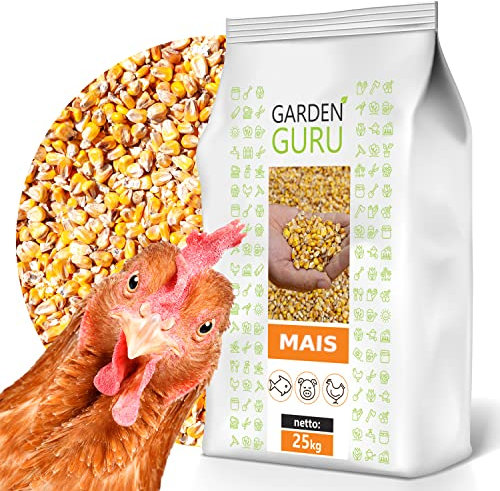 Hühnerfutter Mais gelb Futtermais Futter für Hühner ganzjährig Maiskörner für Tauben Geflügel Wild Nager Hasen 25 kg Ganzkorn GardenGuru