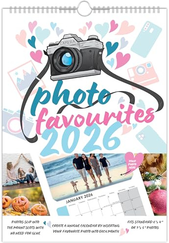 2026 Calendar Photo Favourites Insert Your Own Photos A4 Spiral Bound Wall Hanging, A4 (210 mm x 297 mm)