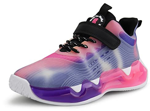 JABASIC Kinder Basketball-Schuhe Jungen Low Top Sneakers Mädchen Schule Sportschuhe Laufschuhe (35 EU,Violett)