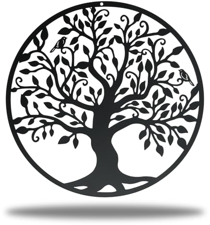 bowarepro Metall Baum des Lebens Wanddeko, Lebensbaum 28x28cm, Wandbehang Stammbaum Wandskulpturen, für Balkon Terrasse Innen Außen (Mit Schrauben und Expansionsrohre, einfache Installation)