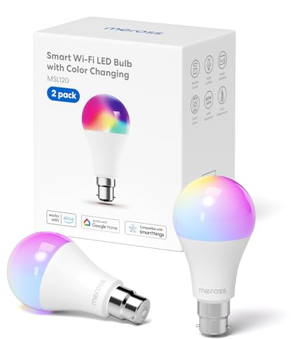 meross Smart Bulb Alexa Light Bulb WiFi Bulbs B22 Compatible with Alexa, Google Home, SmartThings Dimmable RGBWW 9W(60W Equivalent), 2 Pack