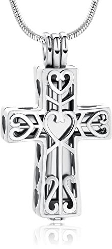 Collier urne funéraire pour cendres pour femmes et hommes - Croix cylindrique - Bijou pour cendres - Pendentif souvenir, Acier inoxydable