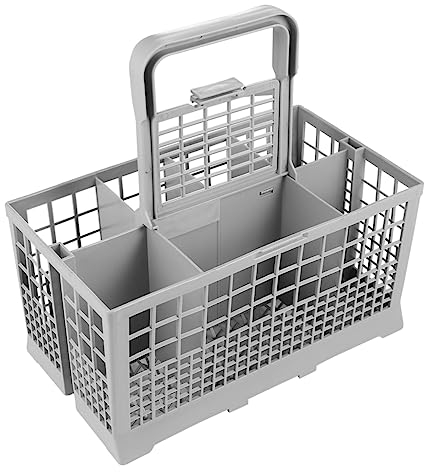 ARTIBETTER Universal Dishwasher Cutlery Basket with Handle - Grey Plastic Storage Box for Kitchen Utensils and Efficient Drainage