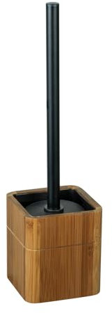 Set da toilette autoportante Serro, scopino WC con manico in acciaio, contenitore in bambù, con inserto in plastica, nero