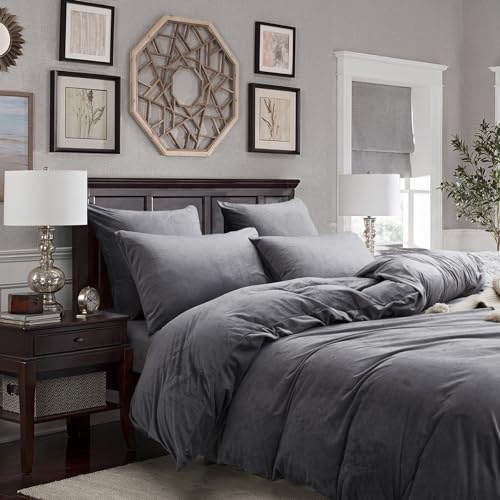 Gezu Ropa de cama de felpa de invierno de 135 x 200 cm, color gris antracita, juego de funda nórdica de franela de cachemira, tacto mullido, cálido forro polar, agradable para la piel, funda nórdica