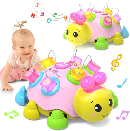 Holaxander Baby Musical Ladybug Crawling Toys,Baby Toy 6-12 Months with Light-up Music, Early Educational Learning Toy, Infant Gift Toys for 7 8 9 10 11 Months 1-2 Years Old Newborn Girls (Pink)