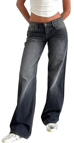 Jeans Donna Skinny Bassi per Donna Jeans Mom Jeans Larghi a Gamba Dritta Pantaloni in Denim Vintage Streetwear Jeans Donna Wide Leg High Waist Jeggins Donna (Grey, S)