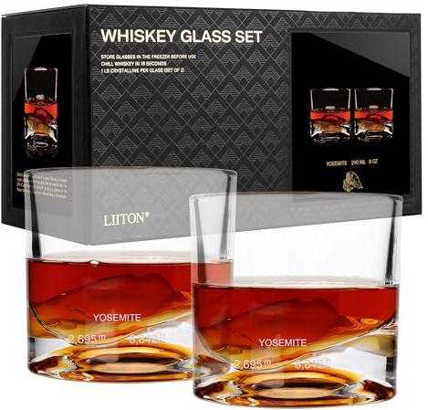 LIITON Yosemite Kristall-Whiskeygläser 2er-Set, dick & gefrierbar, je 1 Pfund, 300 ml – edles Männergeschenk, gefrorenes Kristall kühlt Whiskey & Cocktails