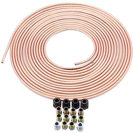 FELTECHELECTR Nickel Copper Brake Tube 3/16 Od 25ft Tubing Coil Fitting Kit Vehicle Car Brake Line Replacement Automotive for Repair