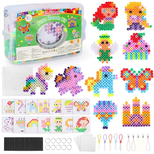 Mardo 10mm Bügelperlen Set, 1500 Stück Bügelperlen Platten für Kinder, XL Steckperlen mit Aufbewahrungsbox, Muster und Bügelpapier, Bastelperlen Set, Perlenset Geschenk für Kinder