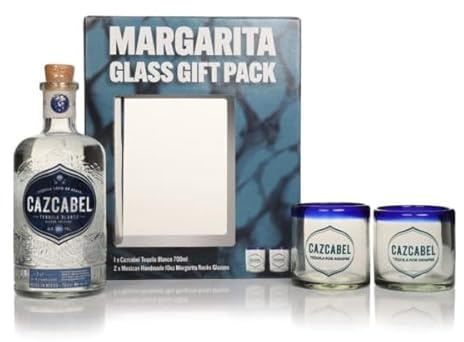 Cazcabel Blanco Tequila Gift Set with 2X Margarita Glasses