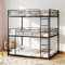 RELAX4LIFE Metal Triple Bunk Bed, Space-Saving Double Over Double Loft Bed Frame with 2 Ladders, Full-length Guardrails, Low Triple Slatted Sleeper Bed for Kids Teens Adults, Black