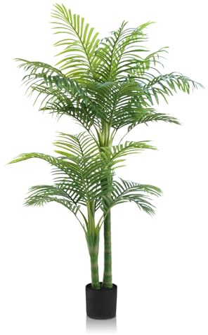 150cm Palmeras artificiales grandes de caña dorada para exteriores, GOVIRAYE plantas altas de hojas sintéticas para interiores y exteriores, árbol bonsái para sala de estar, dormitorio, balcón, jardín