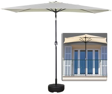 YySXIQ 8.2FT Half Rectangular Outdoor Patio Umbrella With Waterproof & Hand Crank Lift System For Wall Balcony Garden Deck Café Half Round Base Included (Beige)