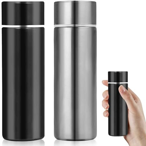 DGMI 2 Pcs Small Water Bottle, 150ml Mini Water Bottle, Stainless Steel Water Bottle, Small Capacity Portable Travel Drink Insulated Cup, Keeps Drink Cold & Hot for Travel (Black+Silver)