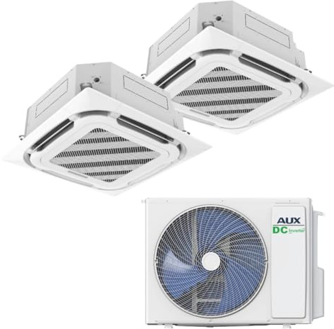 Juego de aire acondicionado AUX con 2 unidades de 12000 BTU (3,5 kW cada uno) y 27000 BTU (7,9 kW) unidad exterior R32, color blanco
