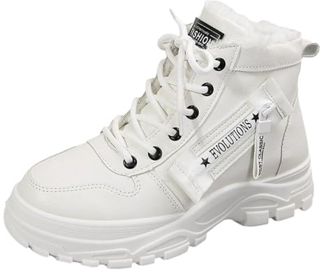 Generisch Bottines d'hiver pour femme avec semelle épaisse et dessus en polaire, chaussures tendance chaudes et confortables, Blanc., 45 EU