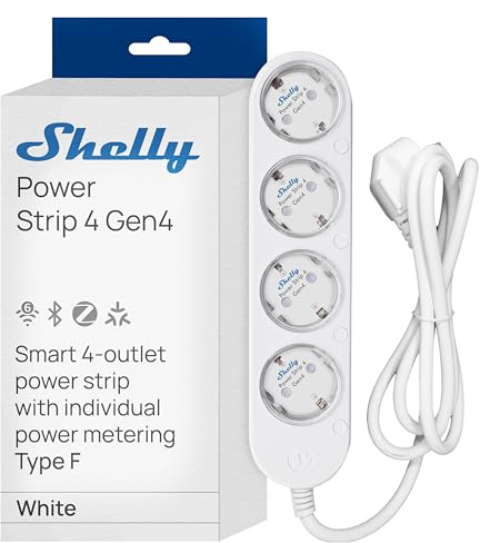 Shelly Power Strip 4 Gen4 Weiß - Matter & WLAN Mehrfachsteckdose, 4 Fach Smarte Steckdosenleiste, Leistungsmessung, 16A Total, 3500W, Zeitschaltuhr, Zigbee, Google, Alexa, Apple, Kein Hub Erforderlich