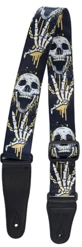 ACOLY Skull Gitarrrem, Elakustisk Gitarrrem med Läderändar, Justerbar Axelrem för Akustisk Elbas, Vintage 60-tals Retro Bas