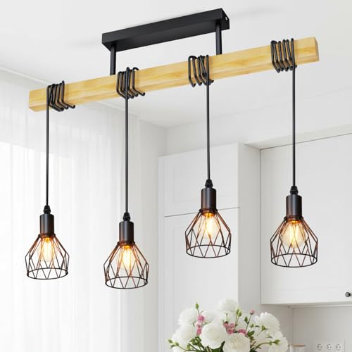 LVWIT Lampara de Techo Colgante Negro, Lamparas Colgantes de Techo Salon,Lámpara de Techo Vintage, Lámparas Colgantes con 4 Luces E14,Ideal para Cocina,Comedor,Dormitorio,Bar,Restaurante(Sin Bombills)