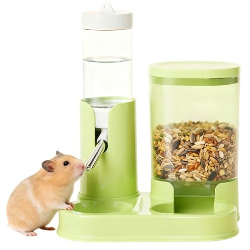 Beverino e Dispenser per Criceti,Bevitore Automatico per Animali con Base Contenitore Cibo - Bevitore Antigoccia con Ciotola Cibo - Per Riccio Gerbilli Criceti Nano