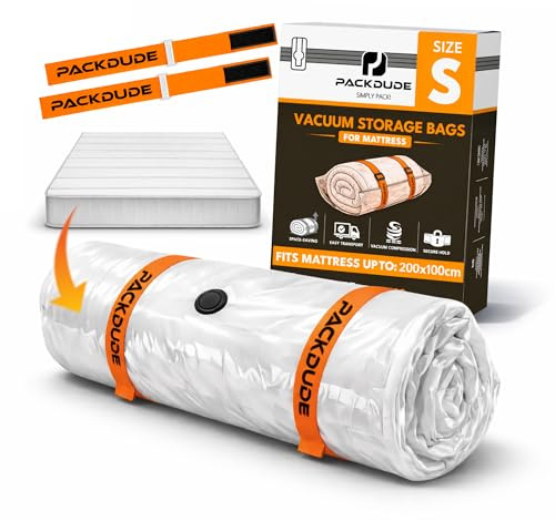 PACKDUDE Sacco Sottovuoto Materasso Singolo per Materassi fino a 200x100cm (Dim. della Sacchetto: 240x130cm) I Sacco Materasso Singolo per Materassi in Schiuma, Gel e Lattice I Mattress Vacuum Bag