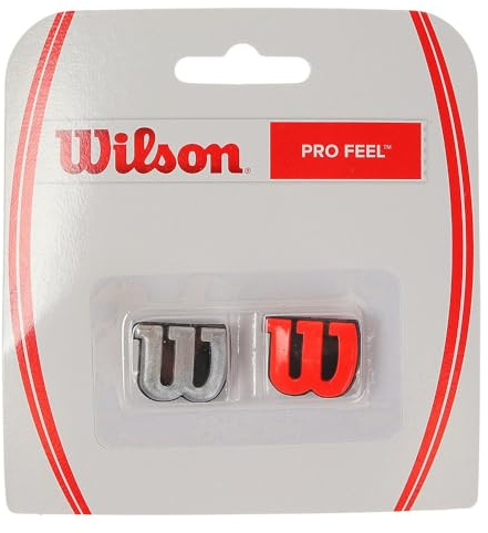 Wilson Logo-Vibrationsdämpfer für Tennisschläger, Pro Feel, 2er Pack, rot/Silber, WRZ537600