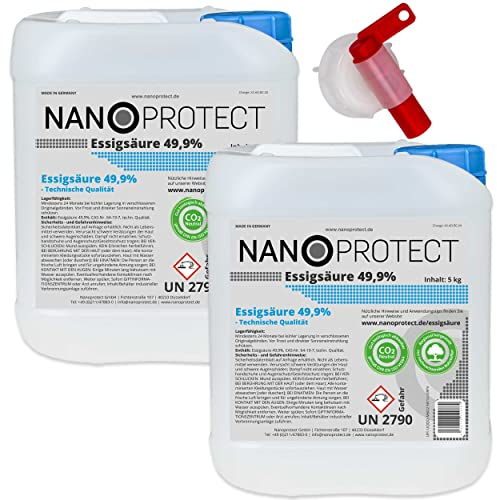 Nanoprotect Essigsäure | Inkl. Auslaufhahn | Ideal als Reiniger und Entkalker | Für Haus und Garten | Premium Qualität – Made in Germany, 10 kg