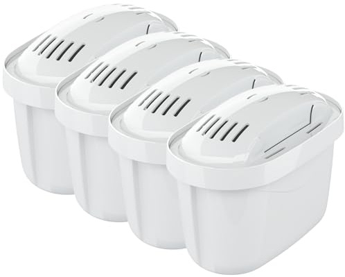 Aquafloow pack 4 vattenfilterpatroner kompatibla med Brita Maxtra+, Marella-Elemaris kannor, Bosch Tassimo, AmazonBasics