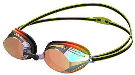 Speedo Unisex Kinder Vengeance Schwimmbrille | Wettkampf | Rennen | Training | Anti-Beschlag | Wasserdicht Schwimmbrille, Schwarz/Atmiclime/Salso/Orngegld, Einheitsgröße