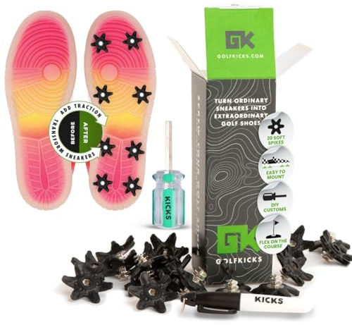Golfkicks - Kit de pinchos - Convierte las zapatillas en zapatos de golf - Destacado Shark Tank - Fabricación de zapatos de golf DIY - Añade tacos a cualquier zapato - Puntas de golf - Negro