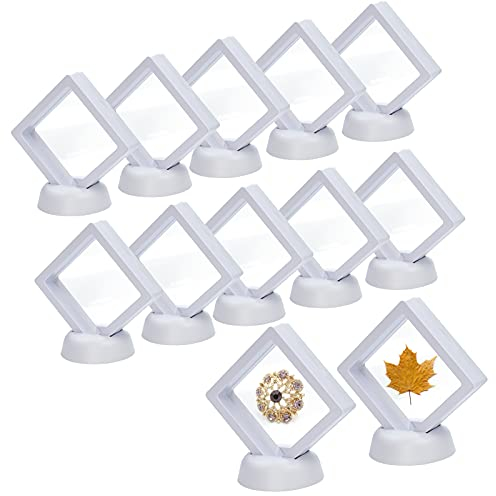 12 Stück 3D Schweberahmen mit Silikon-Membran, JC-Houser Transparent Münzrahmen Schwimmende Vitrine mit Münzständer for Ring Halskette Armband Ohrring Münzen Schmuck Orden (Weiß)