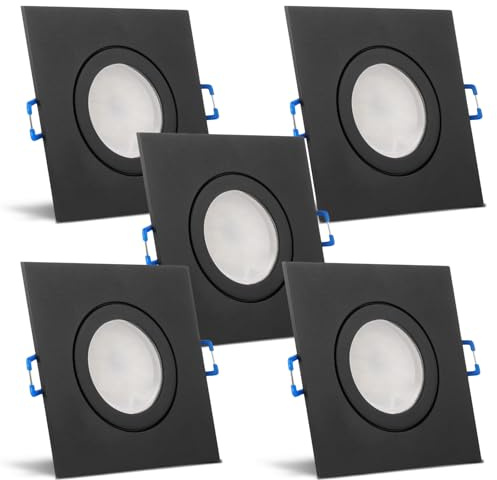 trendlights24 Mare Decken Einbaustrahler IP44-5er Set ultra flach 35 mm LED Spots 5W dimmbar 230V Neutralweiß 4000K - Schwarz - Bad außen