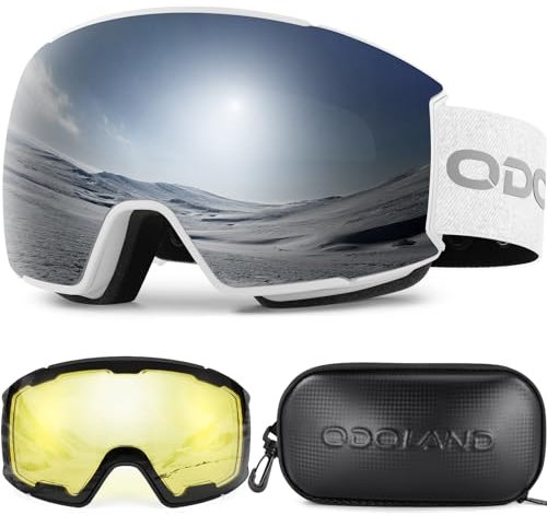 Odoland Skibrille Snowboardbrille für Damen und Herren mit 2 Magnetische Wechselglas und Hülle Anti-Fog UV-Schutz Helmkompatible für Jungen und Frauen, Männer zum Snowboard Skifahren