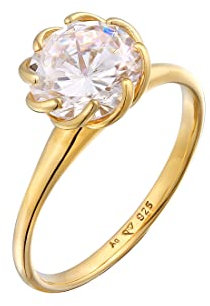 Elli Ring Damen Verlobung Solitär Blüte mit Zirkonia in 925 Sterling Silber
