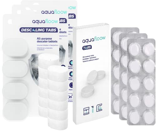 Aquafloow Détartrant Tablettes pour Machine à Café et Bouilloires | Compatible avec Delonghi, Nespresso, Krups, Senseo - Pack 3x Tablettes de Dégraissage du Café + 3x Tablettes de Détartrage