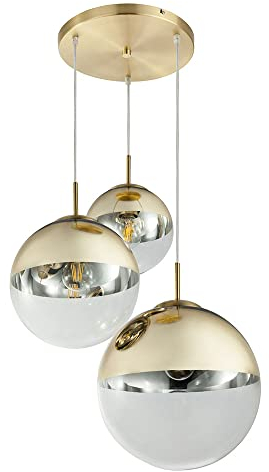 etc-shop Hängelampe Decken Pendelleuchte 3 flammig gold Kugeln Design Pendellampe Glas Hängeleuchte, 3x E27, Höhe 120 cm, Wohnzimmer Schlafzimmer Esszimmer