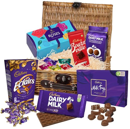 Cadbury Classic Chocolate Gift Hamper Basket. Milk Tray, Roses, Dairy Milk, Bournville Dark Chocolate & More